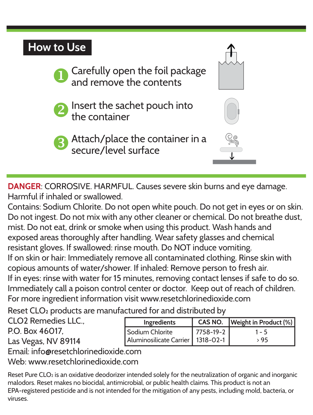 Reset Slow Release back label — how to use, precautions and first aid