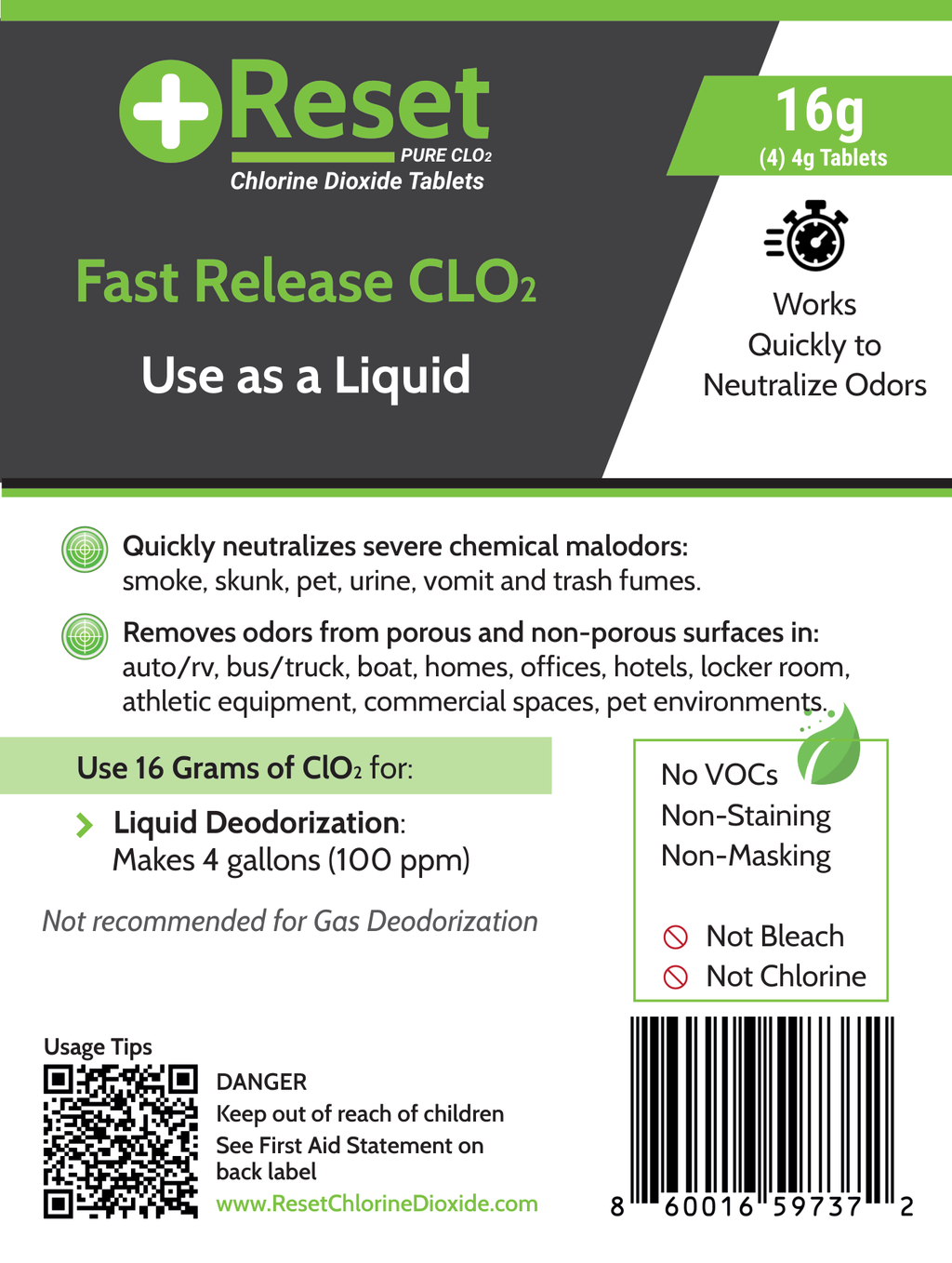 Reset Green Pak 16g front label