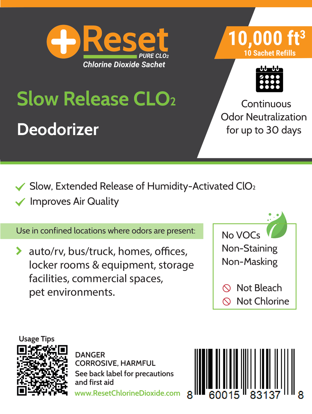 Reset Slow Release 10,000 cubic feet front label — 10 sachet refills