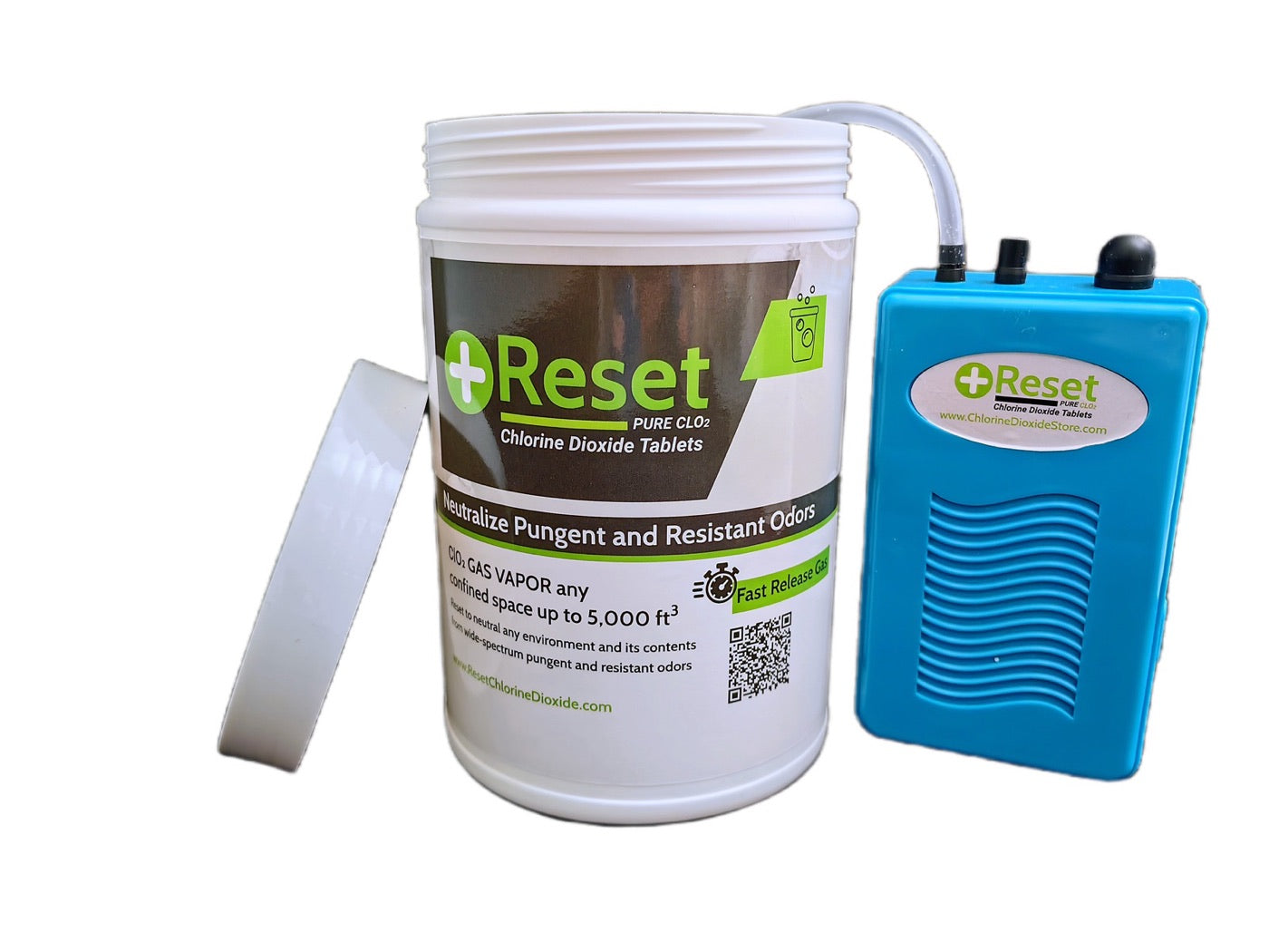 Reset Fast Release kit — container with Reset aerator, ClO2 gas vapor for confined spaces up to 5,000 cubic feet