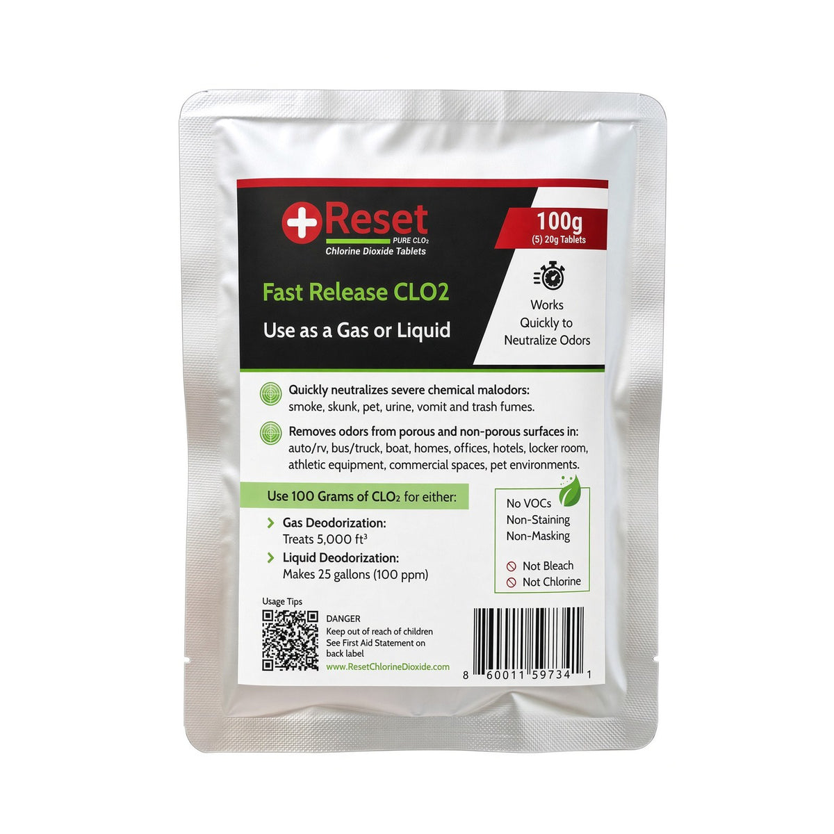 Reset Red Pak 100g foil pouch — (5) 20g fast release tablets