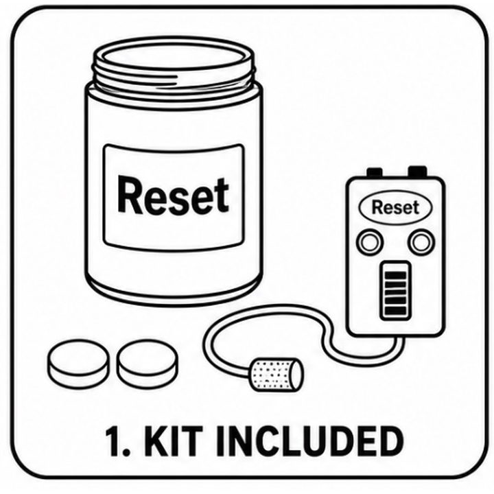 the kit — container, aerator and tablets.